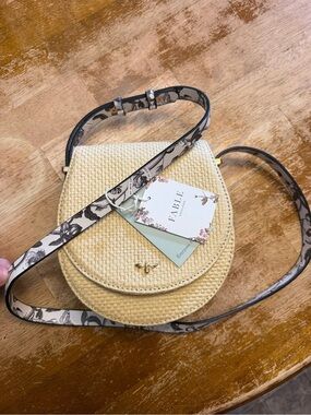 Fable England Vegan Tree Of Life Tan Monochrome Woven Saddle Bag NWT
